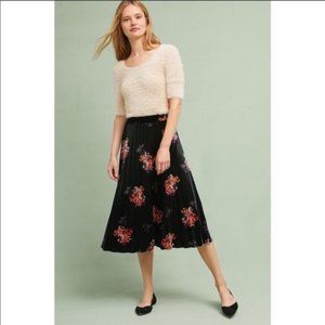Maeve Black Velvet Floral ANTHRPOLOGIE Skirt SZ:XS